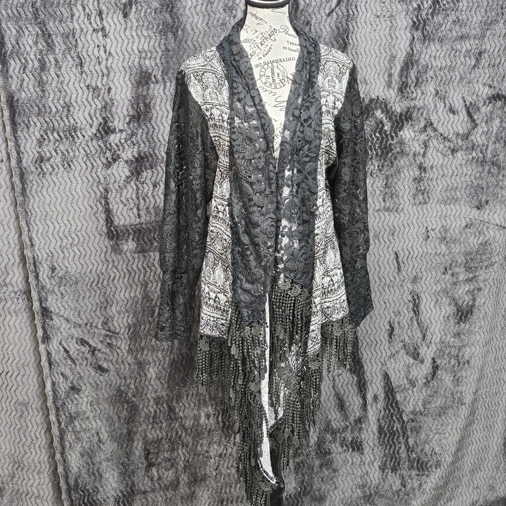 Pretty Angel Cardigan Women S/M Lace Linen Fringe Whimsigoth Witchy Fairy Grunge